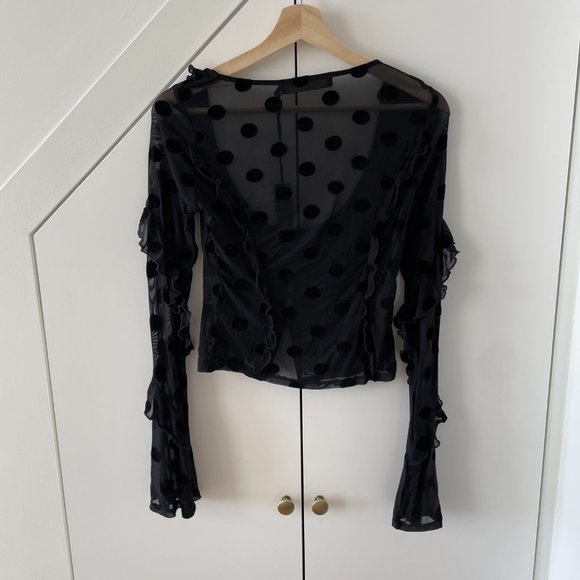 Elegant Black Sheer Polka Dot Top - Picture 3 of 4